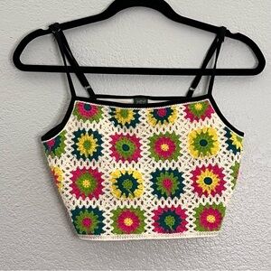 Wild Fable Crochet Granny Square Tank Cropped size Sm Hippie Boho Knit Festival